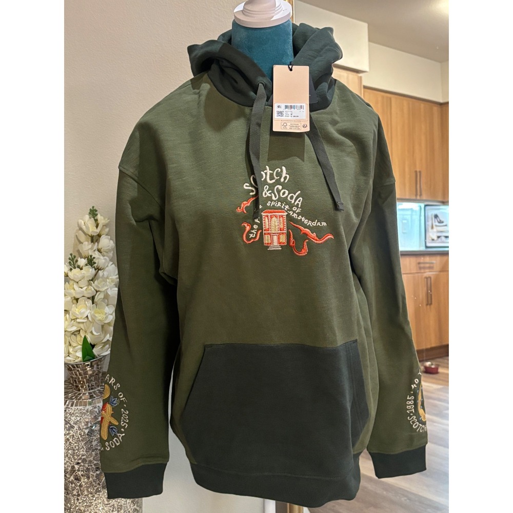 Scotch & Soda Mens Spirit of Amsterdam Embroidered Hoodie Green 182373 SP24 M - Picture 4 of 9
